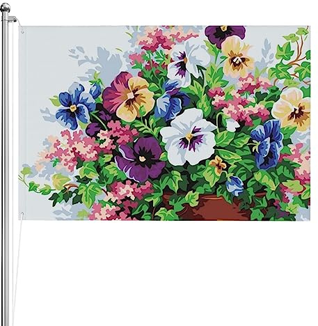 Bandiera con fiori di viola del pensiero 1,2 x 1,8 m, per esterni, resistenti e double-face, divertenti bandiere da giardino, forniture per feste, regalo da parete, decorazione per interni ed esterni