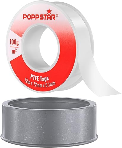 POPPSTAR Ruban d'Etancheité Teflon 12m x 12mm x 0,1mm (100g/m² bande d'étanchéité PTFE, GRp pour filetage grossier, convient à l'eau potable), 1 rouleau