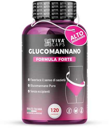 Glucomannano forte purificato 3000mg 120 Cps, Supporto naturale per la digestione, Glucomannano puro senza eccipienti - Made in Italy