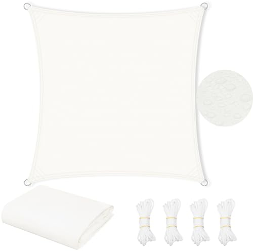 WOLTU Toldo Vela de Sombra Impermeable, Toldo Cuadrado 5x5 m de Poliéster 200 g/m², a Prueba de Viento y Protección Rayos UV, para Exxterior como Jardin, Patio, Piscina, Crema