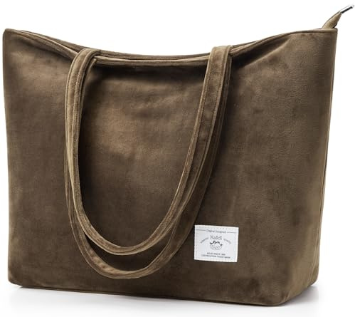 KALIDI FANCY FOREST Wildleder Henkeltaschen Damen Große Handtasche mit Reißverschluss Tote Bag Shopper Tasche Schultertasche für Arbeit Schule Einkauf, Kaffee