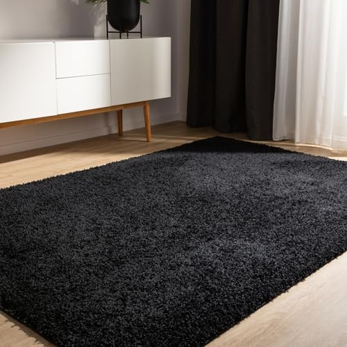 benuta Basic Alfombra Salon Pelo Largo Sohari salón - Negro 60x120 cm - Minimalista - Suave Lavable - Dormitorio, Pasillo, Comedor - Suelo Radiante