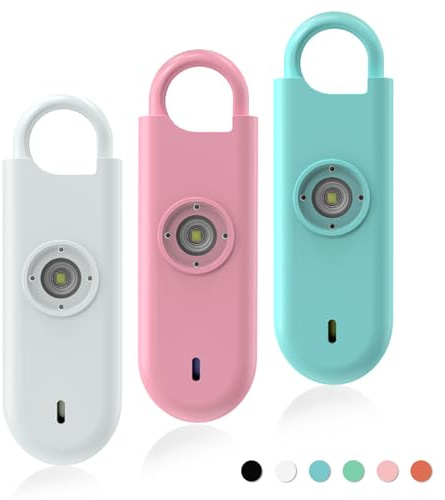 Fauxomor Personal Safety Alarm for Women, 3 Pack 140DB Rape Panic Attack Alarm Keychain Police Approved with Low Battery Notice with Strobe Light, Gift for Kids Elderly College Girls(White+Pink+Blue)