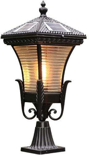 LYOUAE Luce Pilastro Luci per Pali per Recinzione American Retro Solar Column Light Rustic Solar LED Decorative Post Lamp Landscape Lighting Stigma Lantern for Garden Gate Wall Patio Post Lights