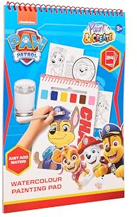 PAW PATROL Bloc de peinture aquarelle avec pinceau | 24 pages | Livre de coloriage à l'eau pour enfants | Produit sous licence Nickelodeon