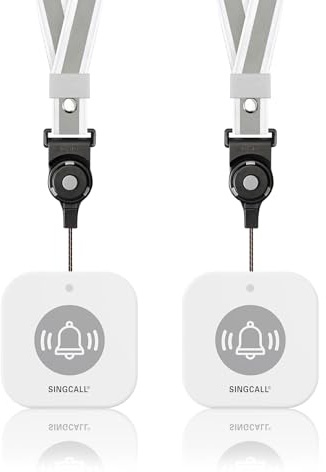 SINGCALL Botón Emergencia Ancianos Portátil con Llamada SOS y Correa Cervical Desmontable, Avisador Personas Mayores, Alarma Móvil Inalámbrica, Alarma Pánico para Pacientes, 2 Botones
