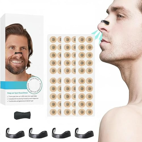 60Pcs Magnetic Nose Strips Nasal Breathing Dilators Kit, Nose Magnet for Breathing, Anti Snoring Devices, Snoring Aids for Men and Women Help Reduce Snoring