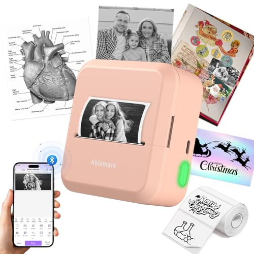 Ablemark Mini Impresora Termica, Mini Bluetooth Impresora Etiquetas Adhesivas con 1 Rollo de Papel, Mini Impresora Portatil para Movil para El Aprendizaje, Notas, Stickers, Fotos DIY(12-50mm)