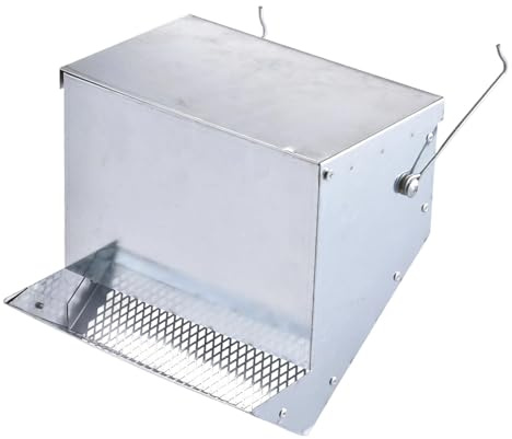 LOVIVER Distributeur de Nourriture argenté avec Couvercle pour Cages de Grande capacité, idéal pour Les Lapins, Les cobayes et Les Poules.
