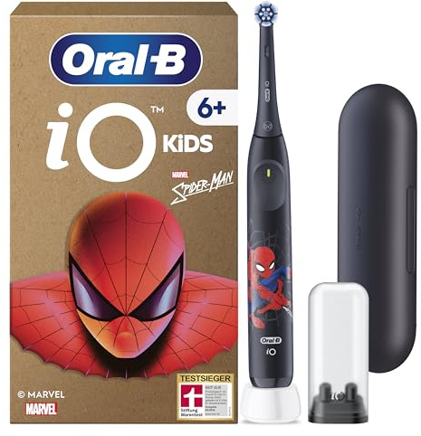 Oral-B iO Kids Marvel Spiderman Cepillo de Dientes Eléctrico para Niños +6 Años - 1 Cabezal y Estuche de Viaje, 3 Modos de Cepillado, Suave con Encías y Dientes Inestables, Cepillo Dental Oral B Niños