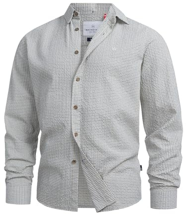 KRONSTADT Camisa KSBernt para hombre a cuadros con cuello Kent de Seersucker | Camisa de manga larga para hombre