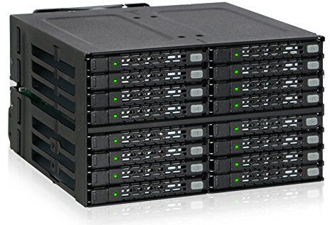 Icy Dock Backplane Cage, boîtier de Rack entièrement métallique pour 16 x SSD/Disque Dur 2,5” SATA/SAS dans 2 Baies de 5.25” avec connecteur miniSAS HD - ToughArmor MB516SP-B