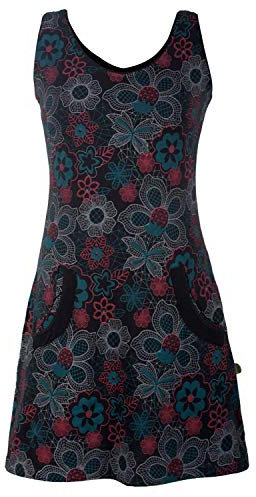 Vishes - Alternative Bekleidung - Ärmelloses Blumenkleid mit Taschen aus Baumwolle Bedruckt und Bestickt schwarz 42
