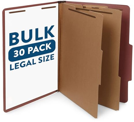 30 Legal Size Classification Folders, 2 Divider 2 Inch Tyvek Expansions, Durable 2 Prongs Designed to Organize Standard Law Client Files, Office Reports, 30 Legal Folders, Red Brick