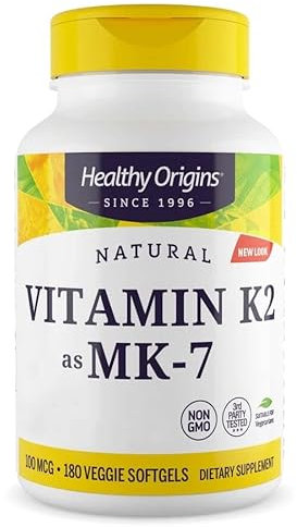 Healthy Origins, Vitamin K2 comme MK7, 100 mcg, 180 Gélules végétales, Hautement Dosé, Sans Gluten, Sans Soja, Sans OGM