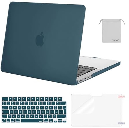 MOSISO Compatible avec MacBook Pro 14 M5 M4 M3 M2 M1 A3426 A3427 A3434 A3112 A3185 A3401 A2918 A2992 A2779 A2442 Pro/Max 2025-2021,Coque&Clavier&Protecteur D'écran&Sac Rangement,Sarcelle Profonde