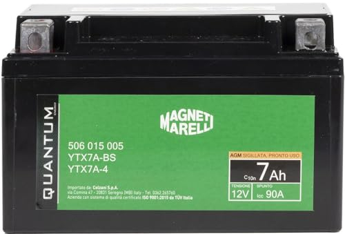 Quantum Energy Magneti marelli batteria moto e scooter 7AH 12V 90A tecnologia AGM sigillata polo positivo sinistro
