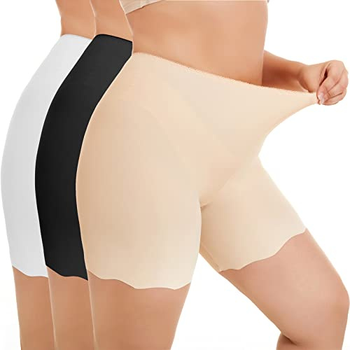 WEASIC Korta leggings dam (3-pack), magkontroll, underbyxor dam, formande leggings, korta, dam, cykelbyxor dam, 1 x svart + 1 x beige + 1 x vit, M
