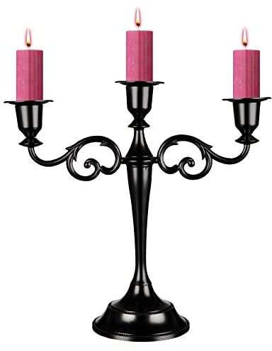 Coolty Candelabro de 3 brazos, candelabro vintage, candelabro para cena, boda, fiesta, decoración del hogar, decoraciones navideñas (negro)