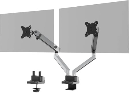 Durable Monitor Mount Select for 2 Screens - Monitor Stand with Clamp for Desks - VESA 75/100 - For Screens Upto 32 Inches - Height Adjustable, Rotate & Tilt - Securely Holds Screens Upto 8KG