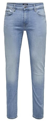 Only & Sons Jean Stretch Slim fit pour Homme avec Design délavé ONSLOOM, Couleurs:Bleu-Clair, Taille de Pantalon:32W / 30L, Longueur de Jambe:L30
