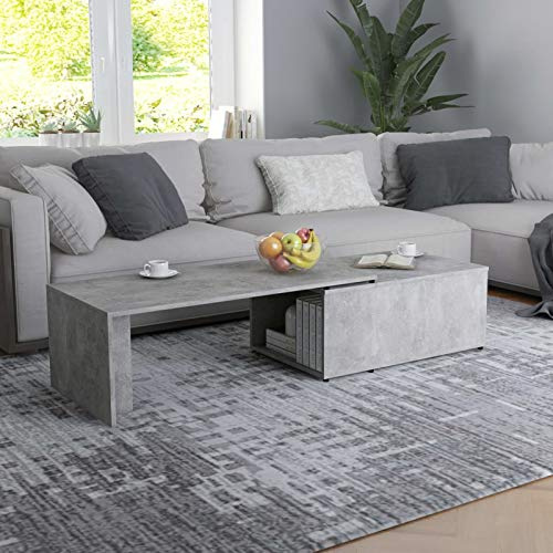 Homgoday Cementgrå soffbord 150 x 50 x 35 cm i spånskiva, vardagsrumsbord, soffbord för kontor sovrum trädgård