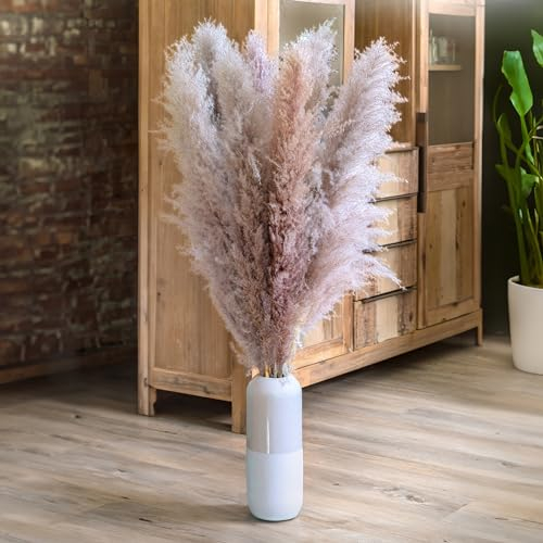 Leisure Life® | 8X Hierba de la Pampa Grande 113cm | Paleta de Colores púrpura Natural | Flores secas XXL para Llamar la atención en su hogar | Flores súper Suaves | Incluye guía de decoración
