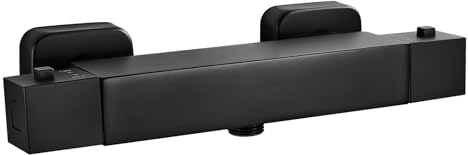 Coleniny Mitigeur Thermostatique Douche Noir, Robinet Thermostatique de Douche Anti-brûlure avec Bouton Sécurisé à 38°C en Laiton, Mitigeur Douche pour Salle de Bain Design Carrée G1/2 BSP (21 mm)