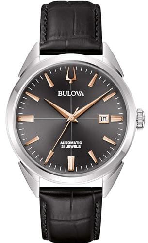 BULOVA Sutton Automatic Herrenuhr mit Lederband 96B422 Stahlgrau Hintergrund Klassisch, Klassisch