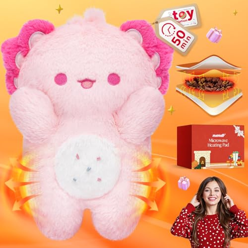 MeWaii Microwavable Axolotl Heating Pad - Cute Plush Axolotl Heat Pack for Period Cramps, Stress Relief & Soothing Warmth - Soft Heatable Plush Toy Gift for Girls & Women