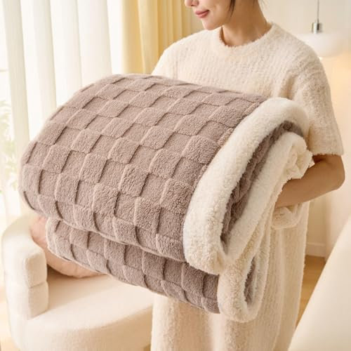 Gracelife Sherpa Blanket Throw Fleece Blanket Double, Soft Fluffy Fuzzy Warm Blanket Throws for Bed and Couch, Large Thick Blanket for All Season Use,Coffee,150x200cm