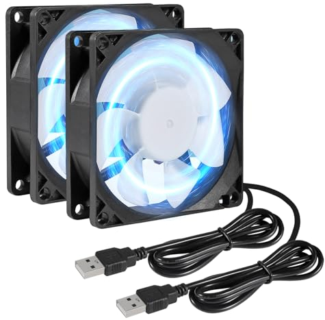 DORHEA 2Pcs 80mm/3.15inch for DC Fan 5V Computer Case Fan 80x80x25mm USB 8025 Blue LED Power Cooling Fan DC Brushless Cooler Fan 8cm for PC Case CPU Brushless Axial Radiator Fan