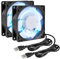 Lot de 2 ventilateurs 80 x 80 x 25 mm - 80 mm - Pour ventilateur CC - 5 V - 80 x 80 x 25 mm - USB 8025 - LED bleue - Sans balais - 8 cm - Pour boîtier PC, processeur - Sans balais
