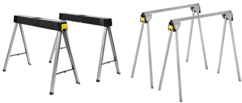 Stanley klappbares Unterstellbock Paar aus Metall 1-97-475 & STST81337-1 Unterstellbock-Paar aus Metall Höhe 736mm belastbar bis 340 kg, Silber