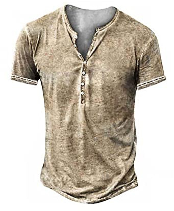 Mens Henley T-Shirts Short Sleeve Retro V Neck T Shirt Slim Fit Cotton Casual Shirts