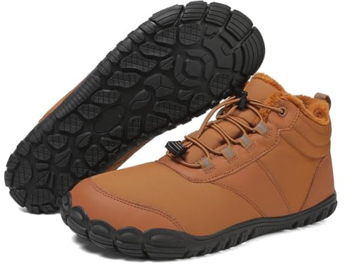 Barfota vandringskängor för vintern, snöstövlar för kvinnor, vinter- och utomhusbruk, vattentäta varma pälsfodrade stövlar bekväma halkfria slip-on korta stövlar unisex vandringsskor, Xh04 Brun, 40 EU