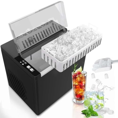 SONOLOR Machine à glaçons portable, 9 cubes en 6 min, 12 kg/24 heures, 2 tailles, avec pelle à glace et panier, opération à un bouton - pour maison, bureau, bar (noir)