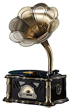 Sistema de sonido Bluetooth de gramófono vintage, tocadiscos de vinilo estilo americano para sala de estar, adornos nostálgicos europeos, fonógrafo de estilo antiguo