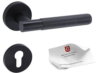 Beschläge Hamburg | NEU Türgriff Türbeschlag MUNICH-X 07 SM PZ | Profilzylinder Türklinke mit Gitternetzstruktur für Innentüren | Karomuster Drückergarnitur | ø51x10mm | Türdrücker in schwarz matt