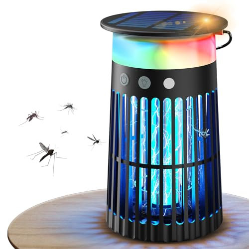 Dnenellr Lampada Antizanzare da Esterno Solare, 3 in 1 Zanzariera Elettrica Solare Ricaricabile 4000mAh, 4200V, Impermeabile, Lampada Zanzare Solare Adatto a Balconi, Giardini, Interni ed Esterni