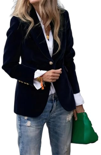 ORANDESIGNE Blazer en Velours pour Femme à Manches Longues OL Bureau Affaires Jackets Élégant Blouson Revers avec Bouton Vintage Manteau A Noir L