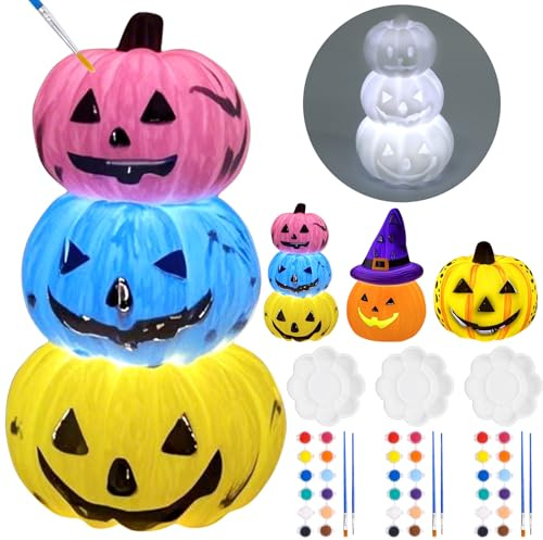 Bricolage Halloween Enfant, 3 Pièces Peinture Lampe Halloweens, Kit Peinture Enfant, Veilleuse enfant, 3D Decoration Halloween Citrouille Veilleuse,Activité Manuelle enfants,cadeau halloween enfants