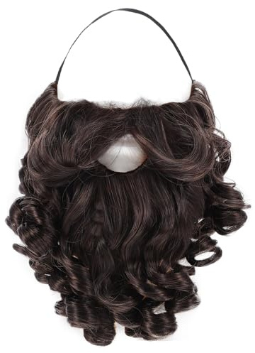 Falskt skägg kostym 20 cm långt falskt skägg whisker-skägg lockigt magiskt skägg med elastiskt band realistisk mustasch för halloweenfest maskerad kostym jul (brun)