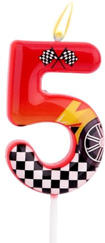 Velas de Cumpleaños con Temática Carreras, Velas con Números Carreras Diseño de Rueda a Cuadros en Blanco y Negro Decoración para Tartas Cumpleaños Ideal para Fiestas Infantiles (5)