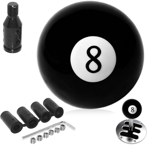 GAOUTO Schaltknauf Rund Schwarz 8 Ball Billard, Universal Auto Schaltknauf, Acryl 4 5 6 Gang Hebel Griff Schalthebel, Schalthebel mit Aluminium Legierung Schaltknaufe Adapter und Einbausatz
