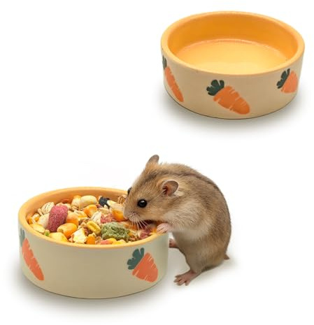 kathson 2 Pcs Hamtser Food Bowl, Guinea Pig Food Bowls, Ceramic Pet Bowl Small Animals Anti-Turning Water Bowls for Bunny Chinchilla Rat Hedgehog (S)