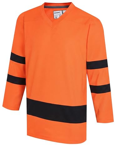 Gabiphy Men's Women's Ice Hockey Jerseys for Boys Girls Casual T-Shirts Sports Classic Sets Tops Daily Life Cool Outfit Athletic Game Orange Jersey-Black Stripe,Men Size Medium