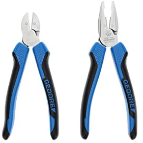GEDORE Zangen-Satz, 2-teilig mit Seitenschneider und Kombizange mit 2K-Griffen, Stahl/Kunststoff, Schwarz/Blau