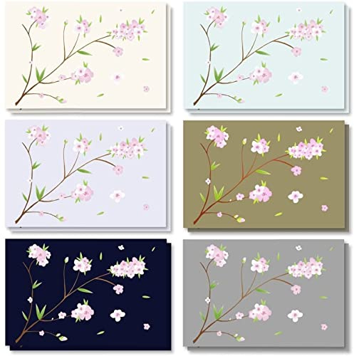 120-pack körsbärsblomster anteckningskort med kuvert, blank insida för alla tillfällen, tackbokstäver, bulklådset (6 designer)