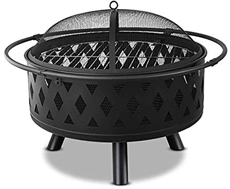 SLRMKK Hoguera para Exterior, Hoguera Grande de 28 Pulgadas para Patio de leña y Hoguera para Patio Trasero con Pantalla de Chispa, póquer y Cubierta de Chimenea Redonda